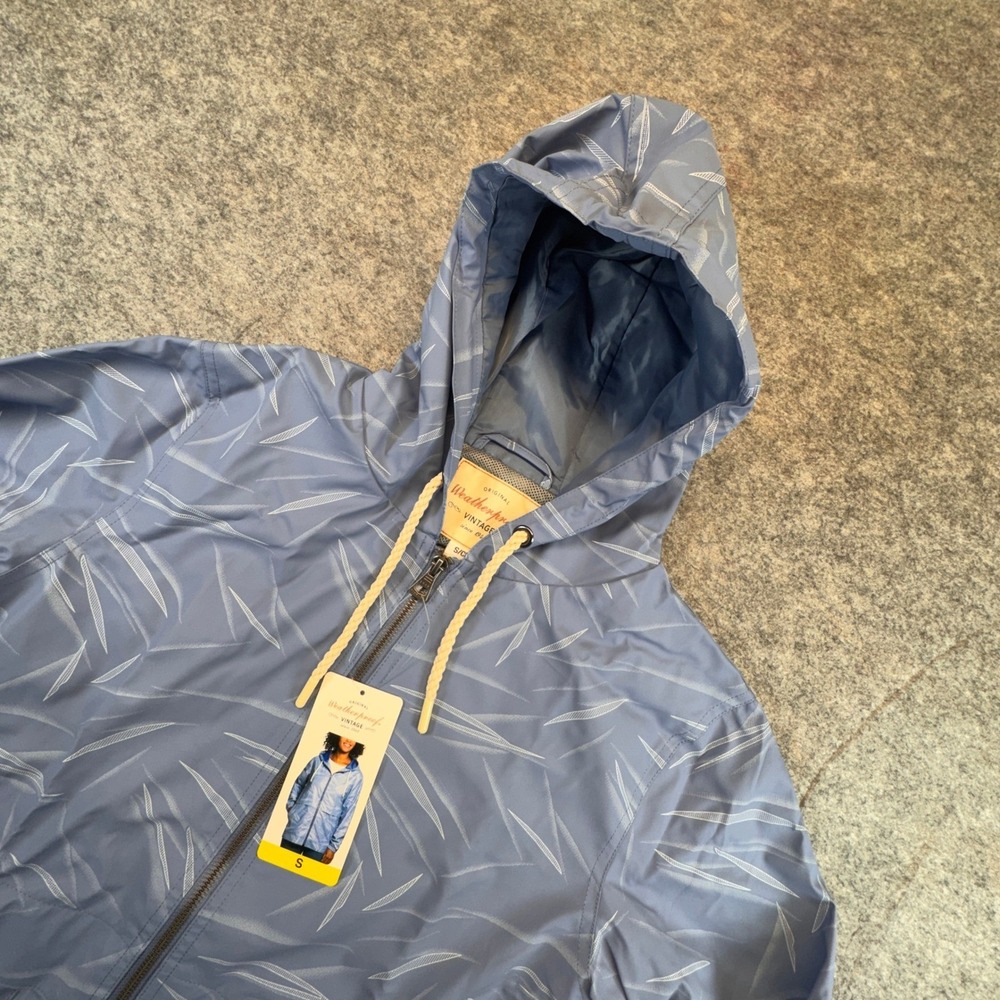 Weatherproof Vintage‎ Womens Small Blue Leaf Print Hooded Windbreaker Jacket NEW
